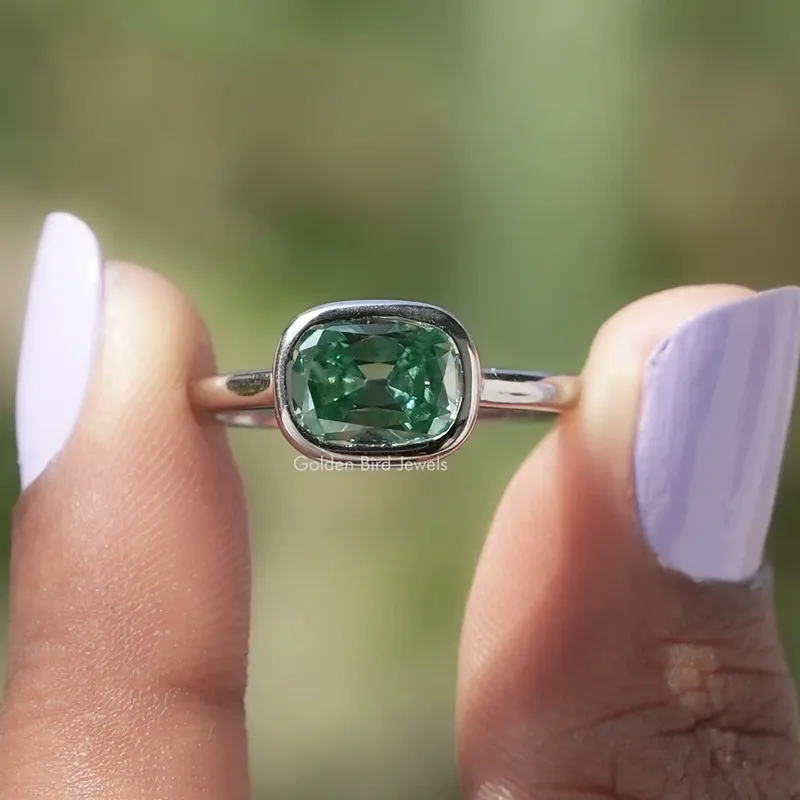 Old Mine Cushion Cut Moissanite Solitaire Ring green cushion cut engagement ring
