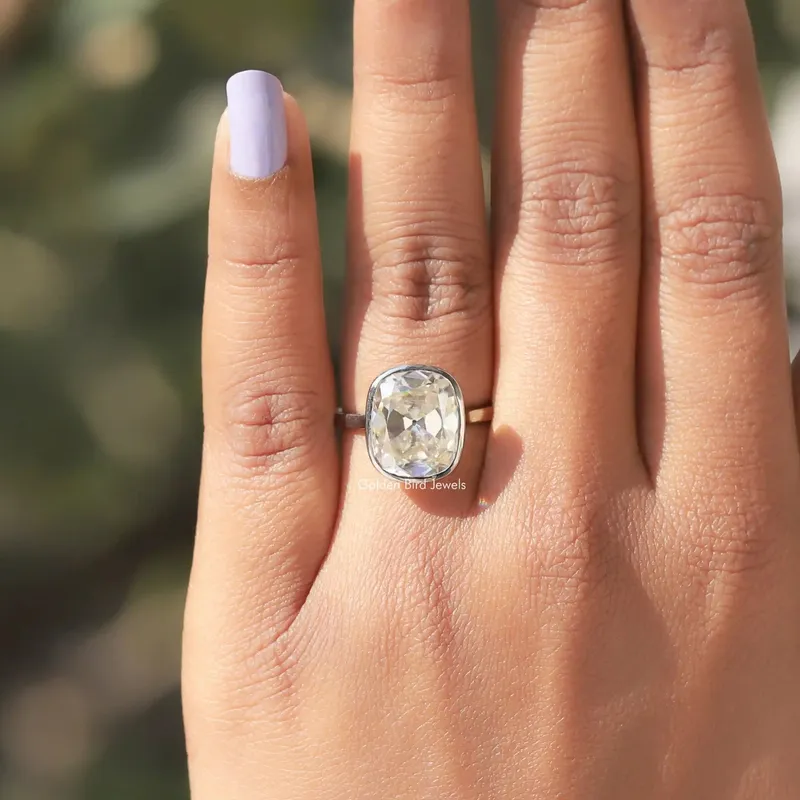 Old Mine Cushion Cut Moissanite Solitaire Ring vy 8