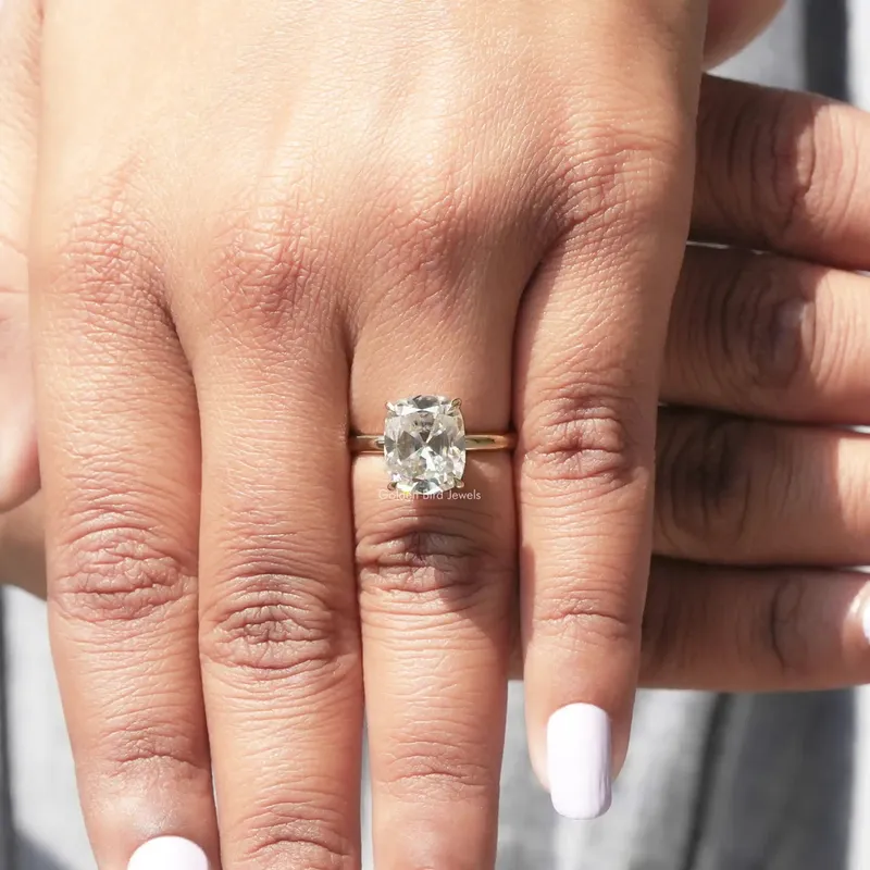 Old Mine Cushion Moissanite Solitaire Ring view 7