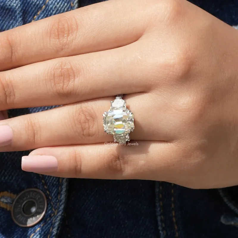 Old Mine Elongated Cushion Moissanite Three Stone Ring view 7