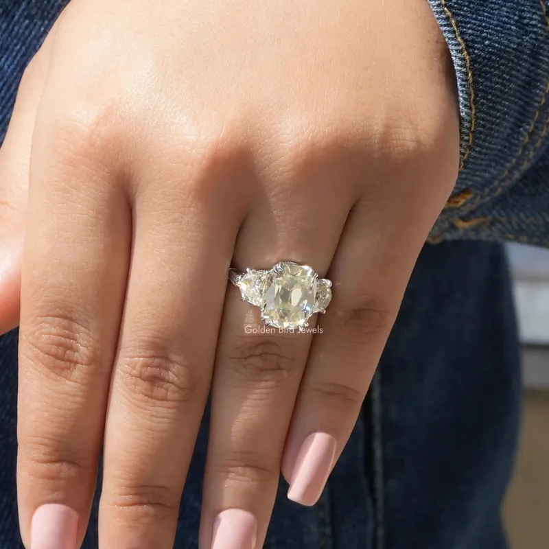 Old Mine Elongated Cushion Moissanite Three Stone Ring view 4