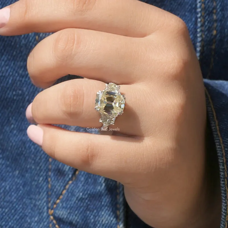 Old Mine Elongated Cushion Moissanite Three Stone Ring view 6