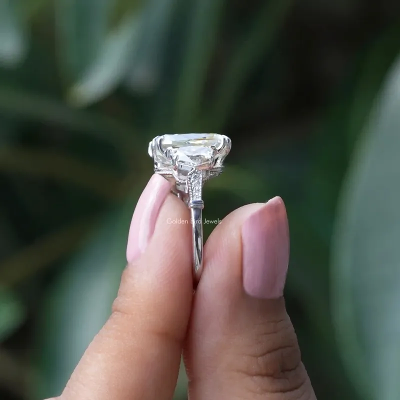 Old Mine Elongated Cushion Moissanite Three Stone Ring view 5