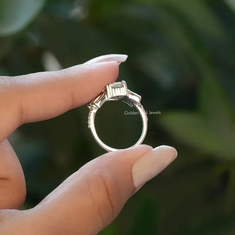 Old Mine Emerald Cut Moissanite Bridal Ring vy 8