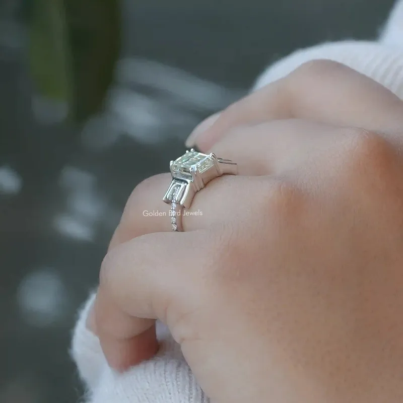 Old Mine Emerald Cut Moissanite Bridal Ring vy 7