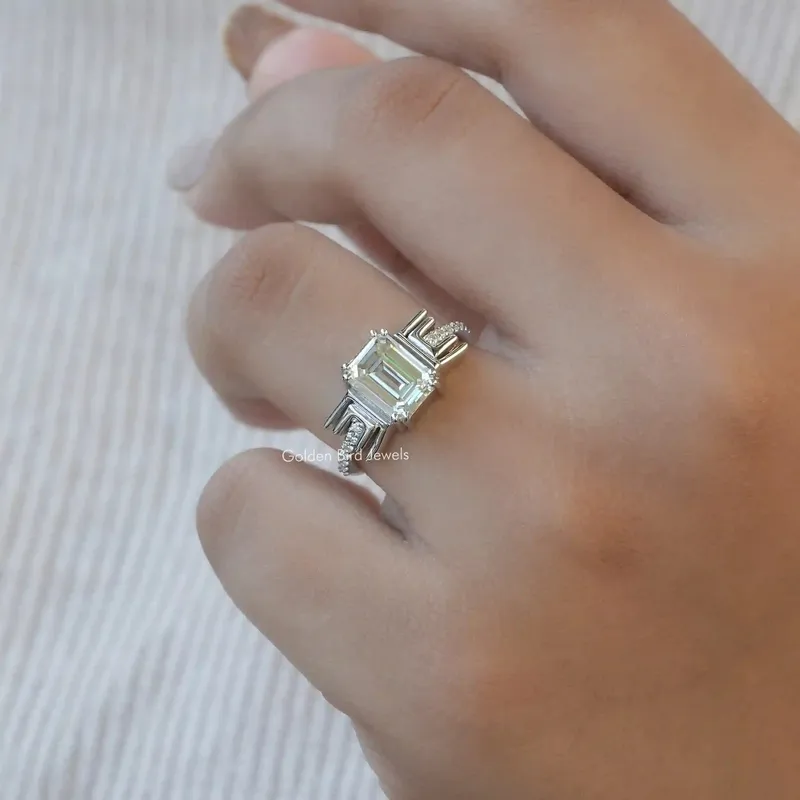 Old Mine Emerald Cut Moissanite Bridal Ring vy 5