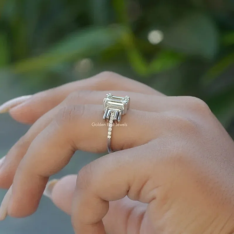 Old Mine Emerald Cut Moissanite Bridal Ring vy 6