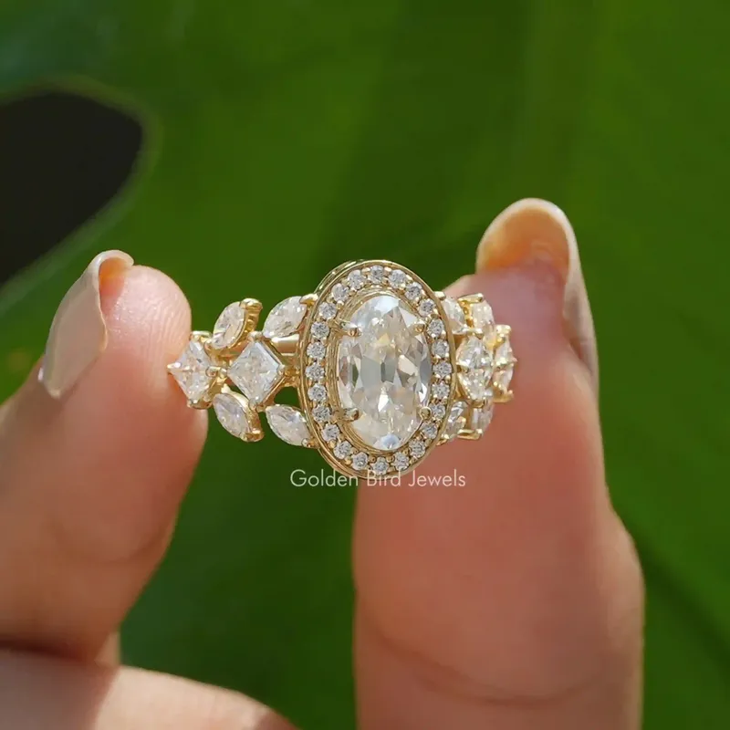 Old Mine Moval Cut Moissanite Halo Cluster Engagement Ring engagement ring