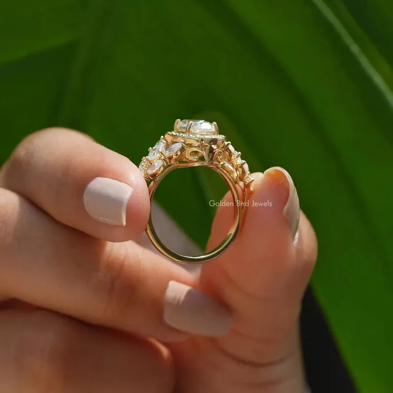 Old Mine Moval Cut Moissanite Halo Cluster Engagement Ring vy 2