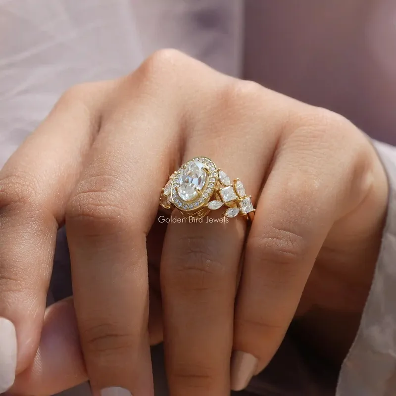 Old Mine Moval Cut Moissanite Halo Cluster Engagement Ring vy 8