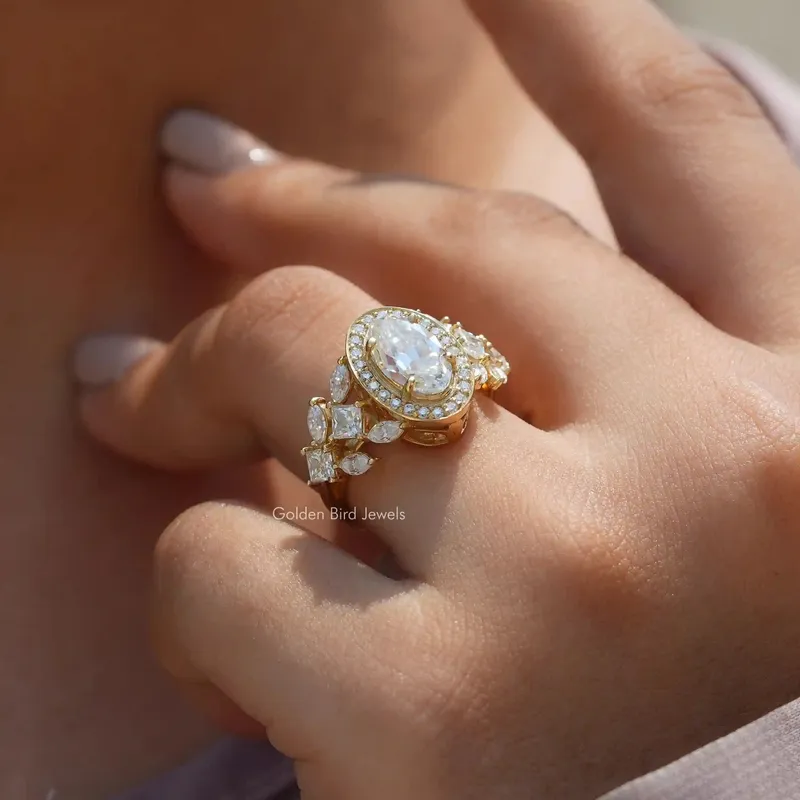 Old Mine Moval Cut Moissanite Halo Cluster Engagement Ring vy 7