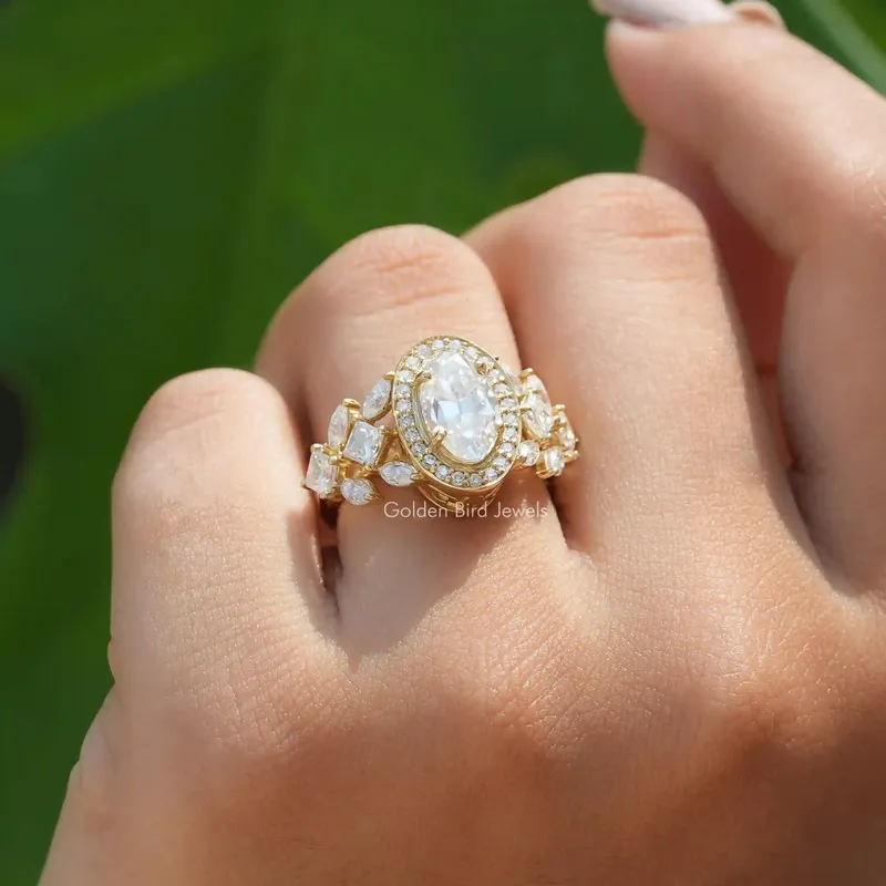 Old Mine Moval Cut Moissanite Halo Cluster Engagement Ring vy 5