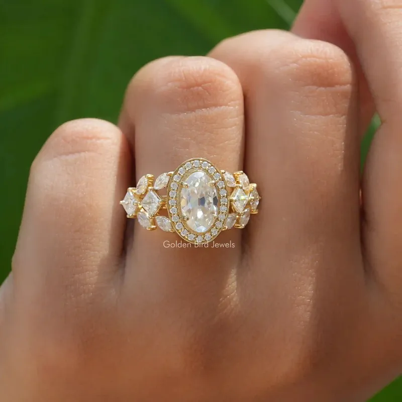 Old Mine Moval Cut Moissanite Halo Cluster Engagement Ring vy 6