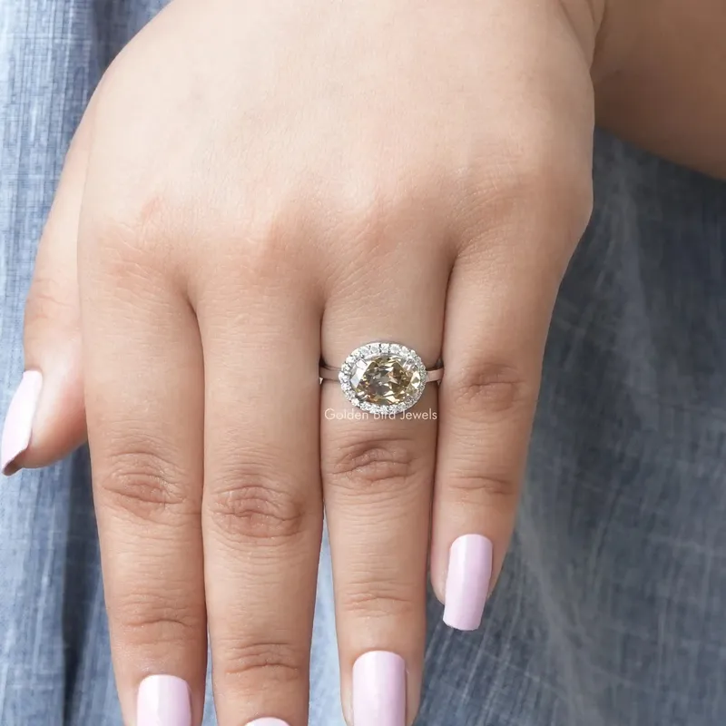 Old Mine Oval Cut East West Moissanite Halo Ring vy 5