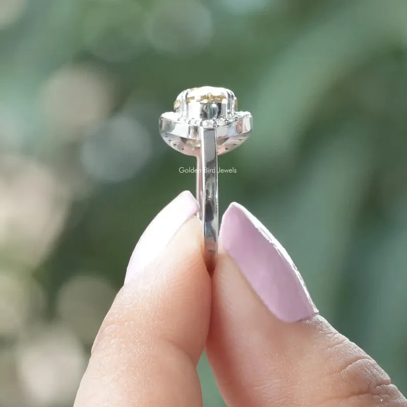 Old Mine Oval Cut East West Moissanite Halo Ring vy 2
