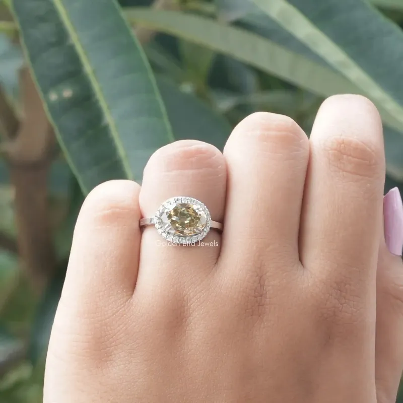 Old Mine Oval Cut East West Moissanite Halo Ring vy 7
