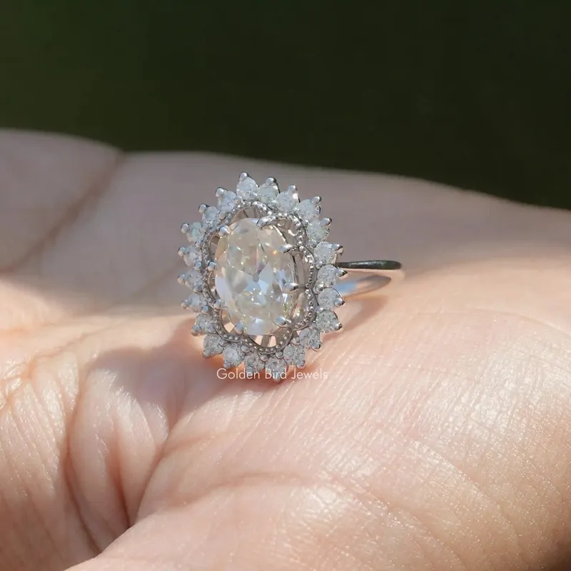 Old Mine Oval Cut Moissanite Vintage Ring vy 5