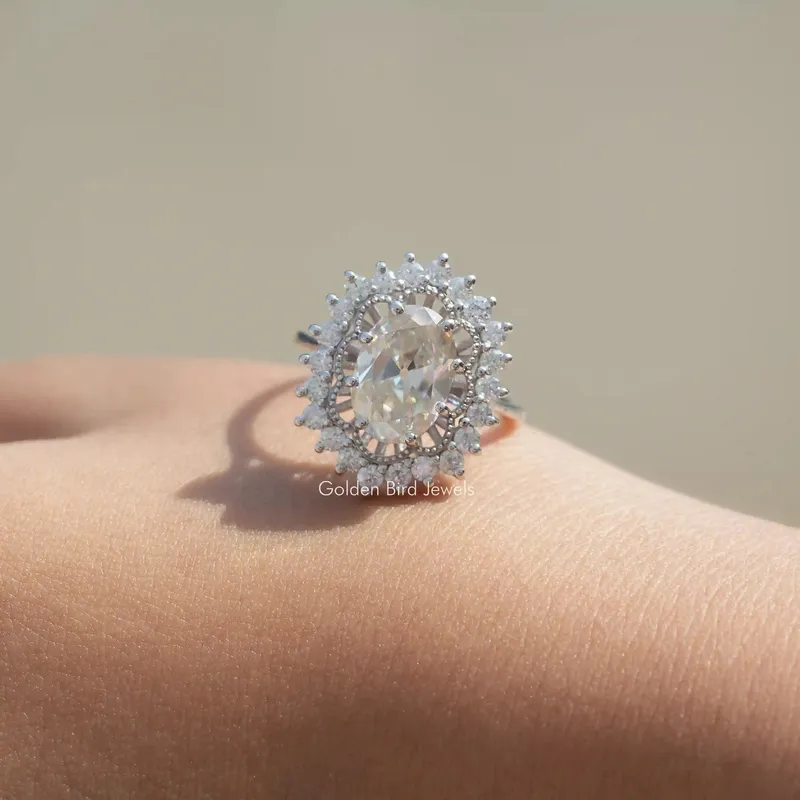 Old Mine Oval Cut Moissanite Vintage Ring vy 3