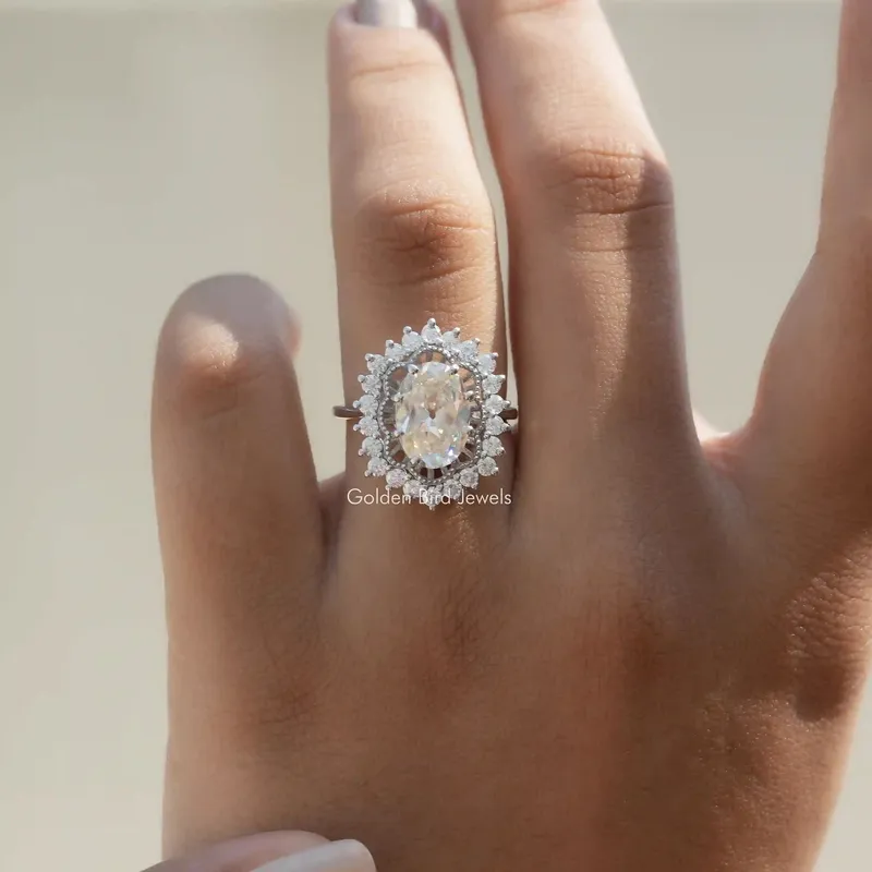 Old Mine Oval Cut Moissanite Vintage Ring round cut engagement ring