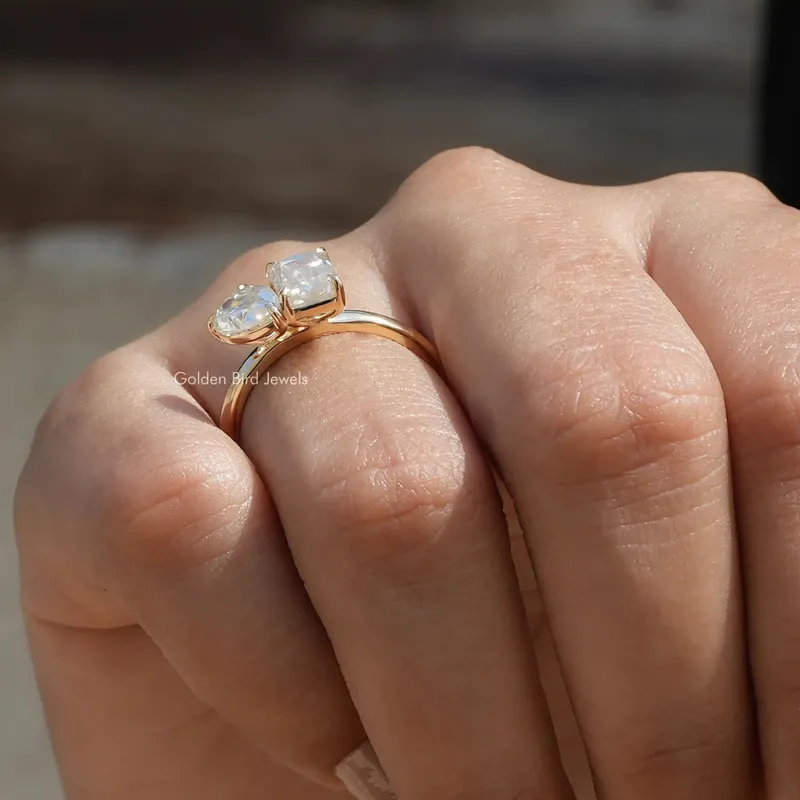 Old Mine Pear & Criss Cut Moissanite Two Stone Ring vy 8
