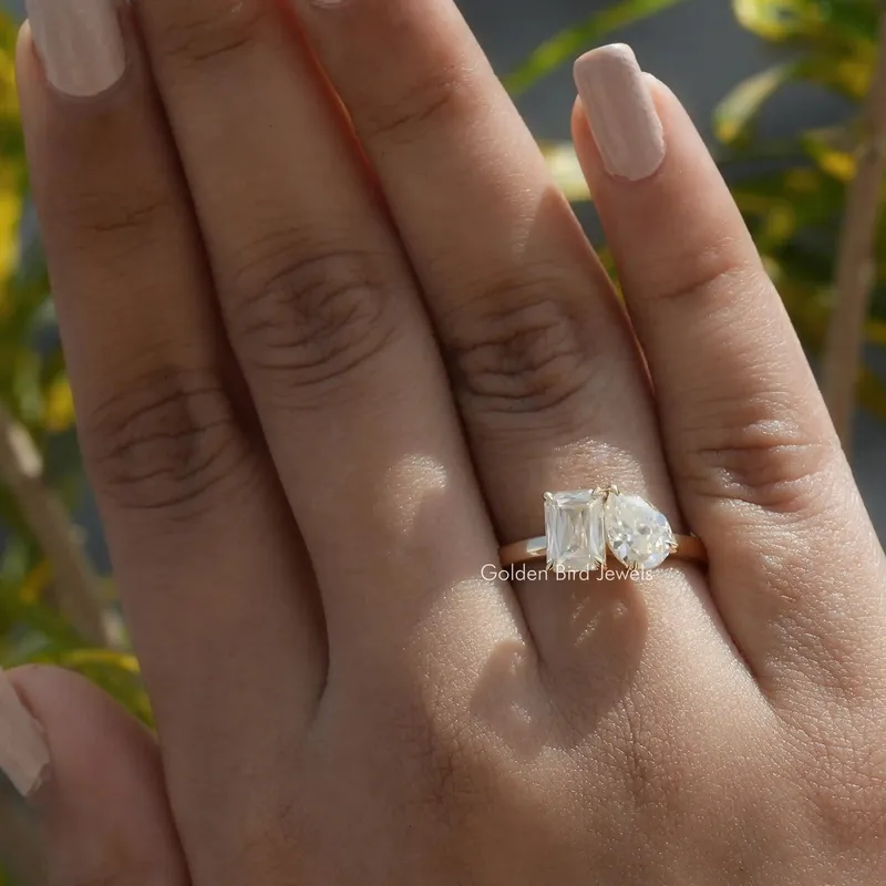 Old Mine Pear & Criss Cut Moissanite Two Stone Ring vy 5