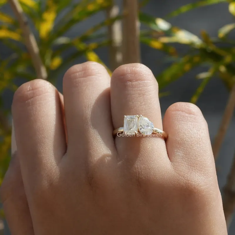 Old Mine Pear & Criss Cut Moissanite Two Stone Ring vy 4