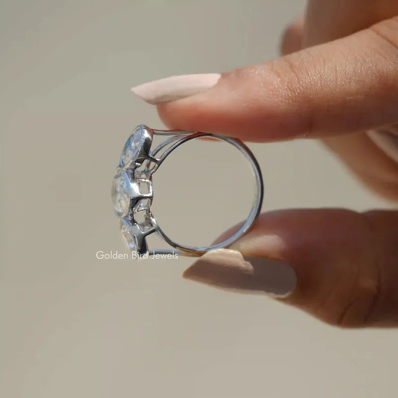 Old Mine Pear Cut Moissanite 3 Stone Ring vy 8