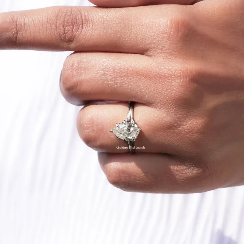 Old Mine Pear Cut Moissanite Solitaire Engagement Ring vy 8