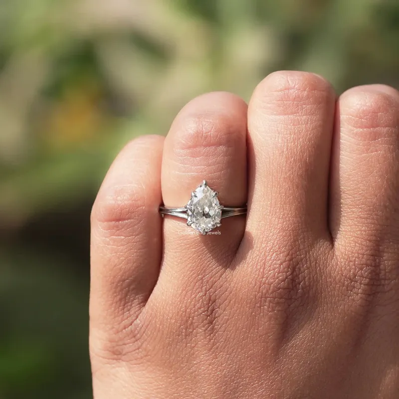 Old Mine Pear Cut Moissanite Solitaire Engagement Ring vy 4