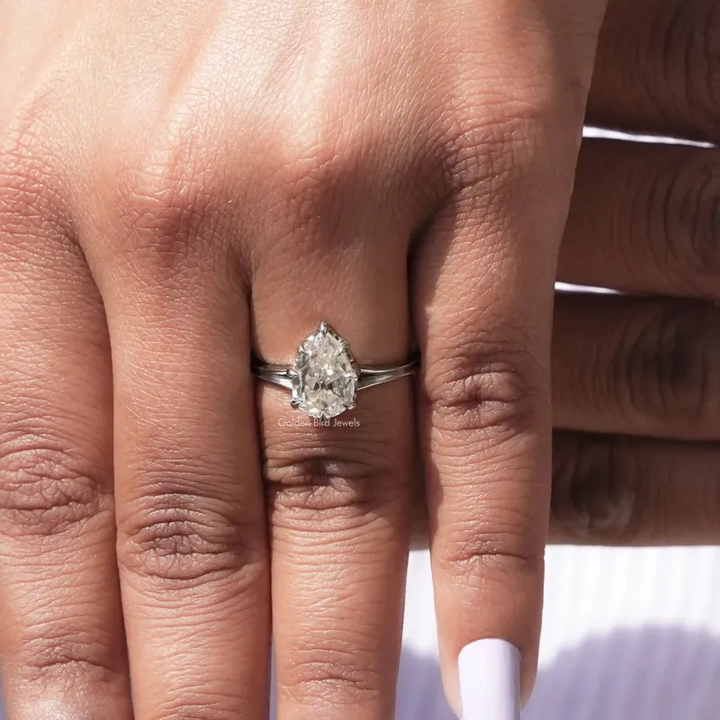 Old Mine Pear Cut Moissanite Solitaire Engagement Ring vy 7