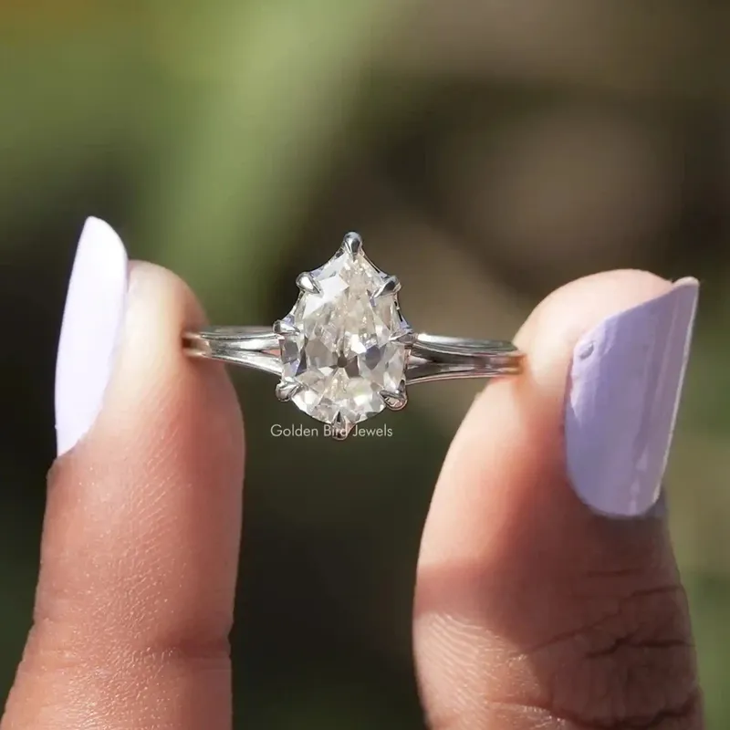 Old Mine Pear Cut Moissanite Solitaire Engagement Ring pear cut engagement ring