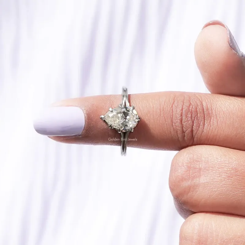 Old Mine Pear Cut Moissanite Solitaire Engagement Ring vy 6