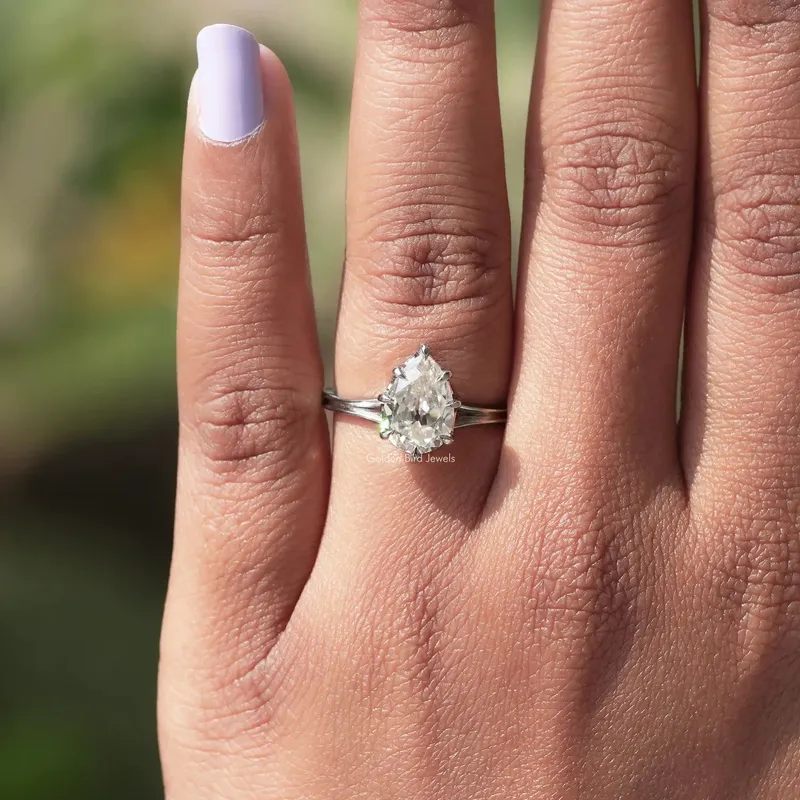 Old Mine Pear Cut Moissanite Solitaire Engagement Ring vy 5