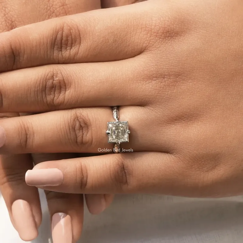 Old Mine Princess Cut Moissanite Solitaire Ring vy 8