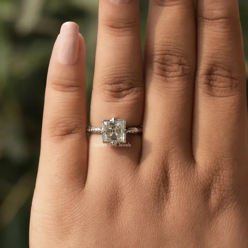 Old Mine Princess Cut Moissanite Solitaire Ring vy 2