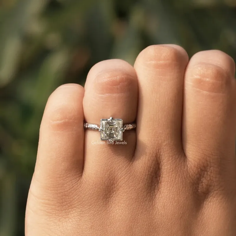 Old Mine Princess Cut Moissanite Solitaire Ring vy 3