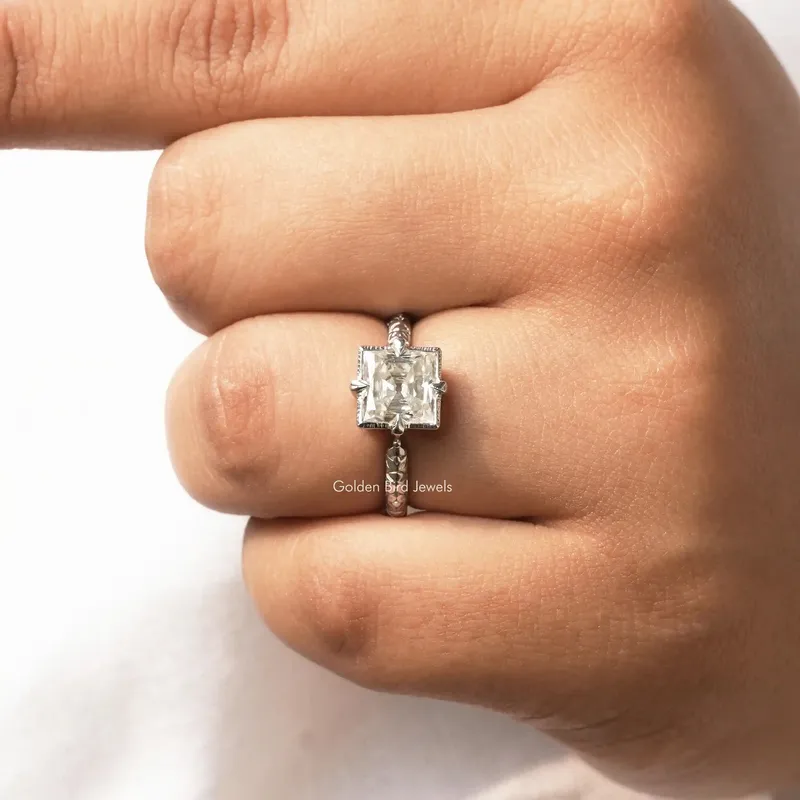 Old Mine Princess Cut Moissanite Solitaire Ring vy 7