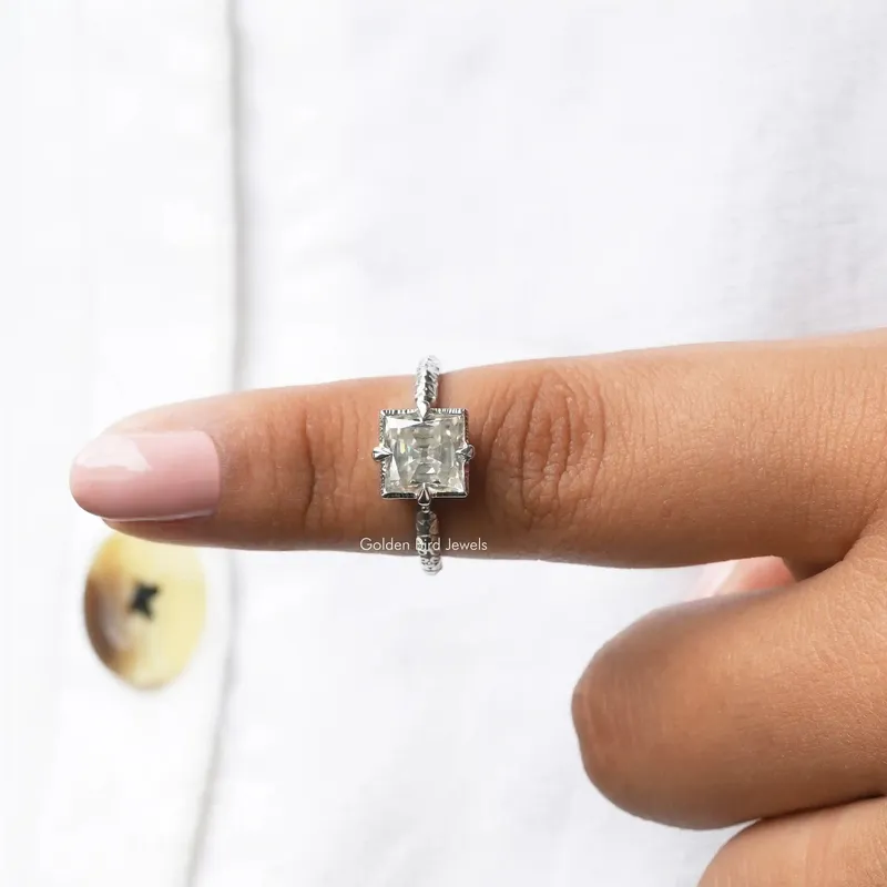 Old Mine Princess Cut Moissanite Solitaire Ring vy 6