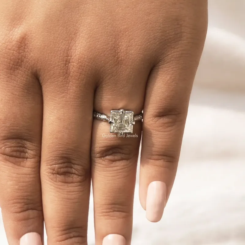 Old Mine Princess Cut Moissanite Solitaire Ring vy 4