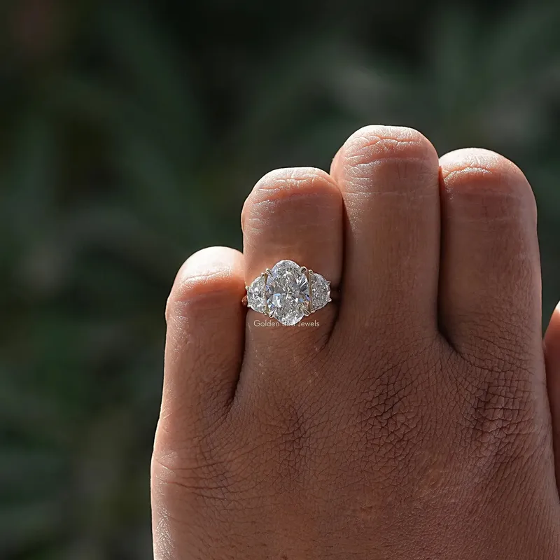 Oval And Half Moon Diamond Engagement Ring view 5