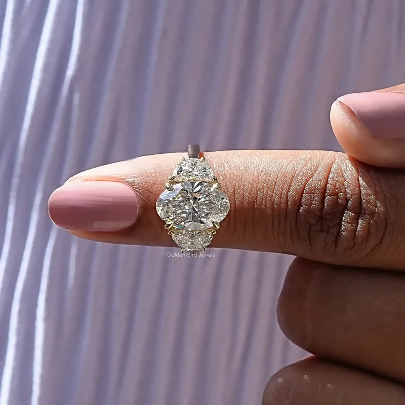 Oval And Half Moon Diamond Engagement Ring view 6