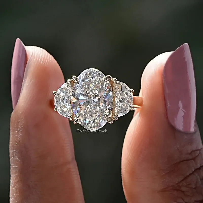 Oval And Half Moon Diamond Engagement Ring oval cut engagement ring