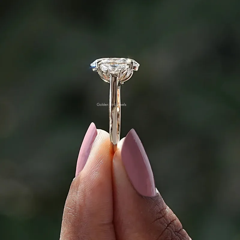 Oval And Half Moon Diamond Engagement Ring view 3