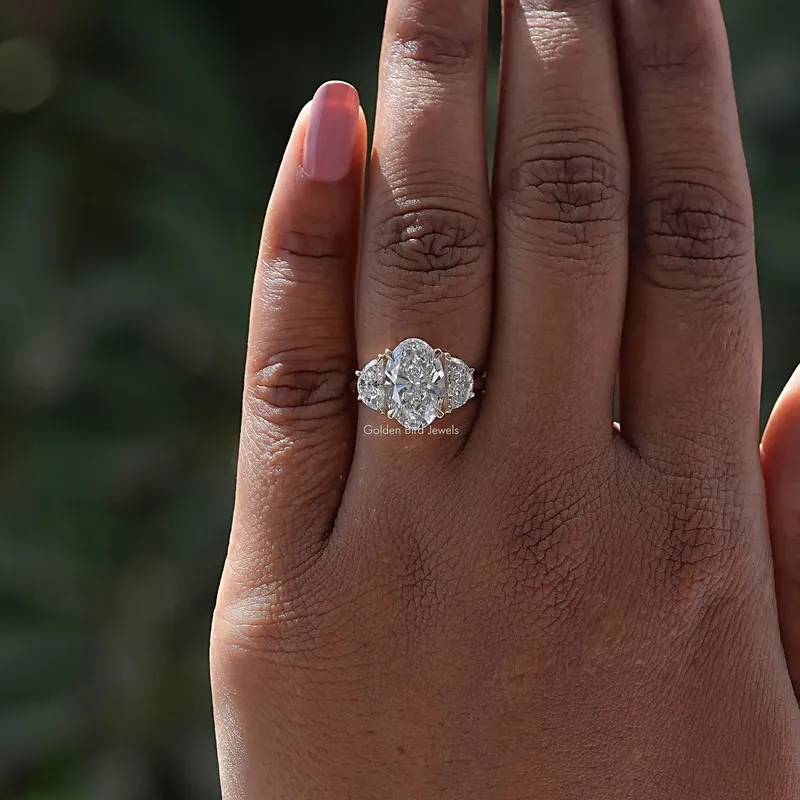 Oval And Half Moon Diamond Engagement Ring view 4