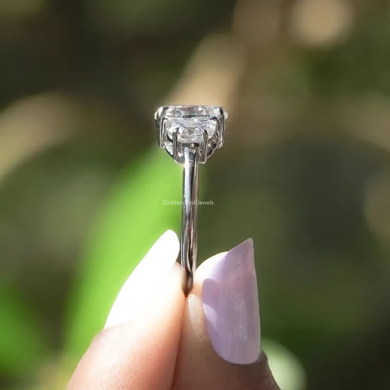Oval And Half Moon Three Stone Moissanite Ring view 3