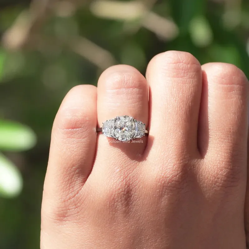Oval And Half Moon Three Stone Moissanite Ring view 4