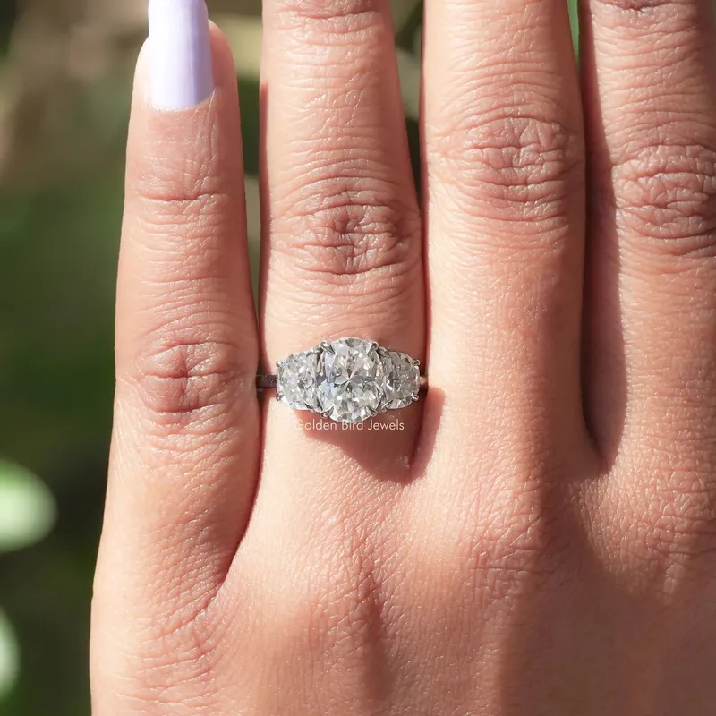 Oval And Half Moon Three Stone Moissanite Ring view 5