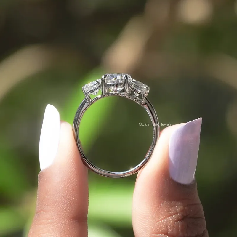 Oval And Half Moon Three Stone Moissanite Ring view 2