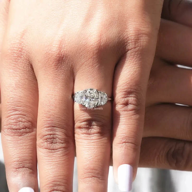 Oval And Half Moon Three Stone Moissanite Ring view 8