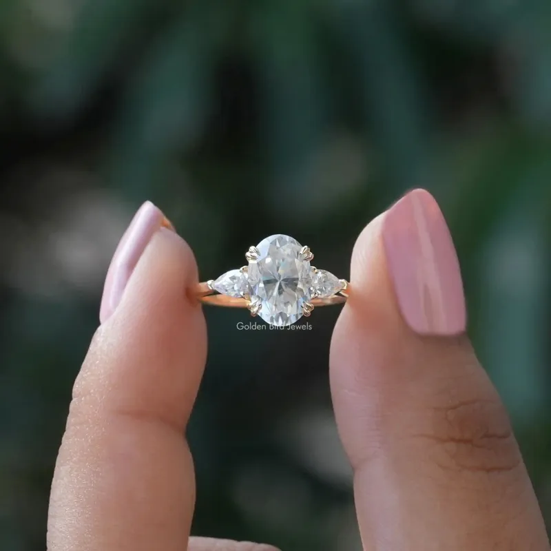 Oval And Pear Cut Moissanite 3 Stone Engagement Ring oval cut engagement ring